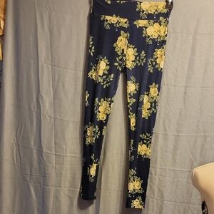 LuLaRoe Navy and Yellow Floral Leggings